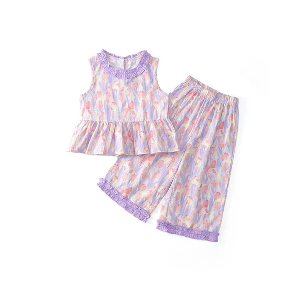 Toddler & Kids Girl Floral Sleeveless Top and Ruffle Hem Pants Set