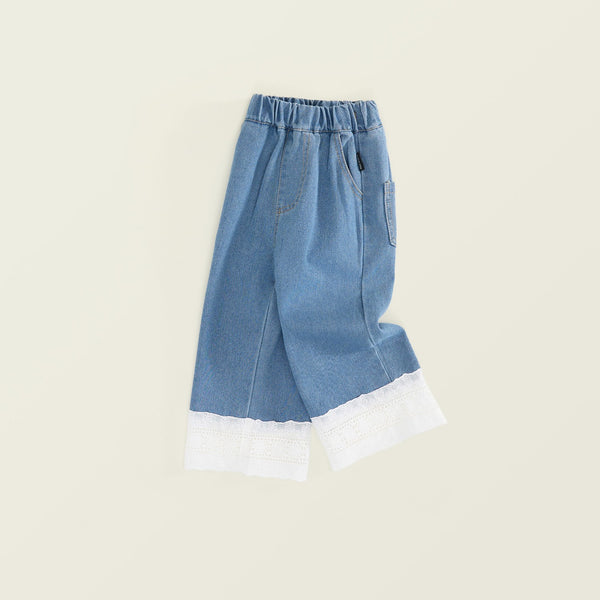 Toddler & Kids Girl Denim Pants with Lace Trim