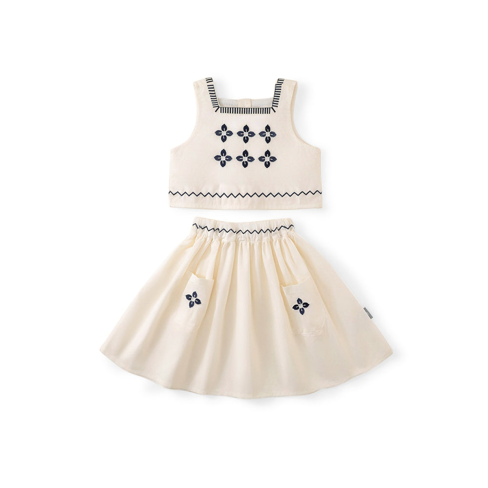 Toddler and Kids Girl Boho Embroidered Top & Skirt Set