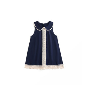 Toddler and Kids Girl British Style Navy Sleeveless Dress