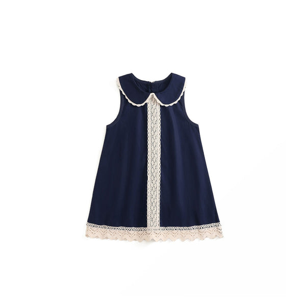 Toddler and Kids Girl British Style Navy Sleeveless Dress