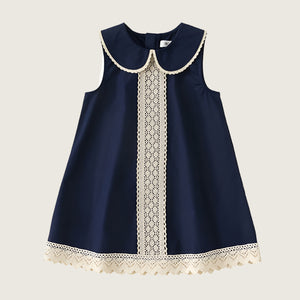 Toddler and Kids Girl British Style Navy Sleeveless Dress
