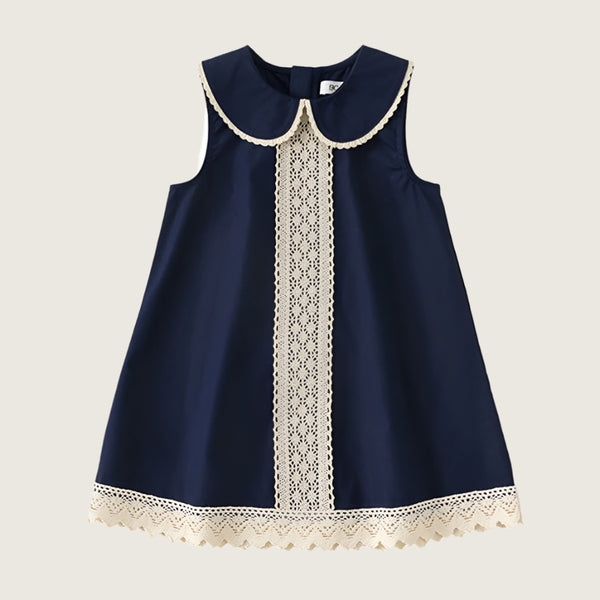 Toddler and Kids Girl British Style Navy Sleeveless Dress