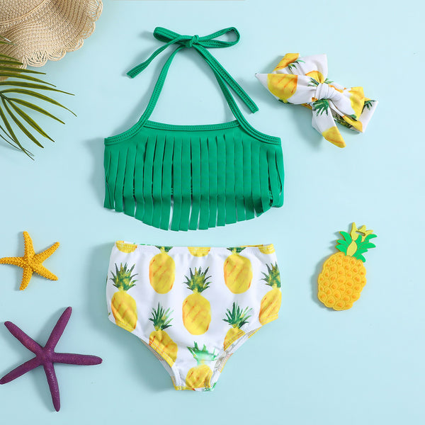 Baby & Toddler Girl Green Fringe Pineapple Bikini Set