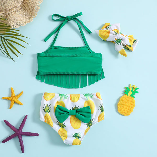 Baby & Toddler Girl Green Fringe Pineapple Bikini Set