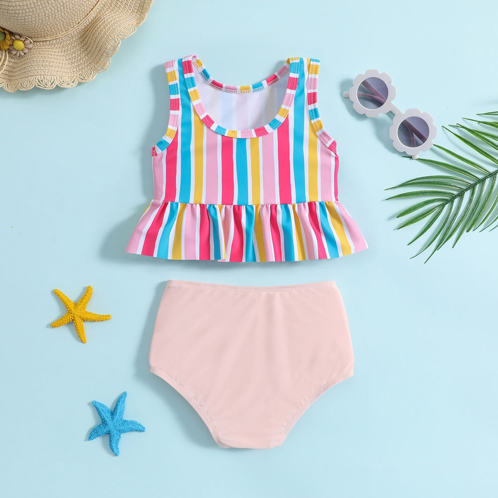 Baby & Toddler Girl Rainbow Stripe Bow Bikini Set