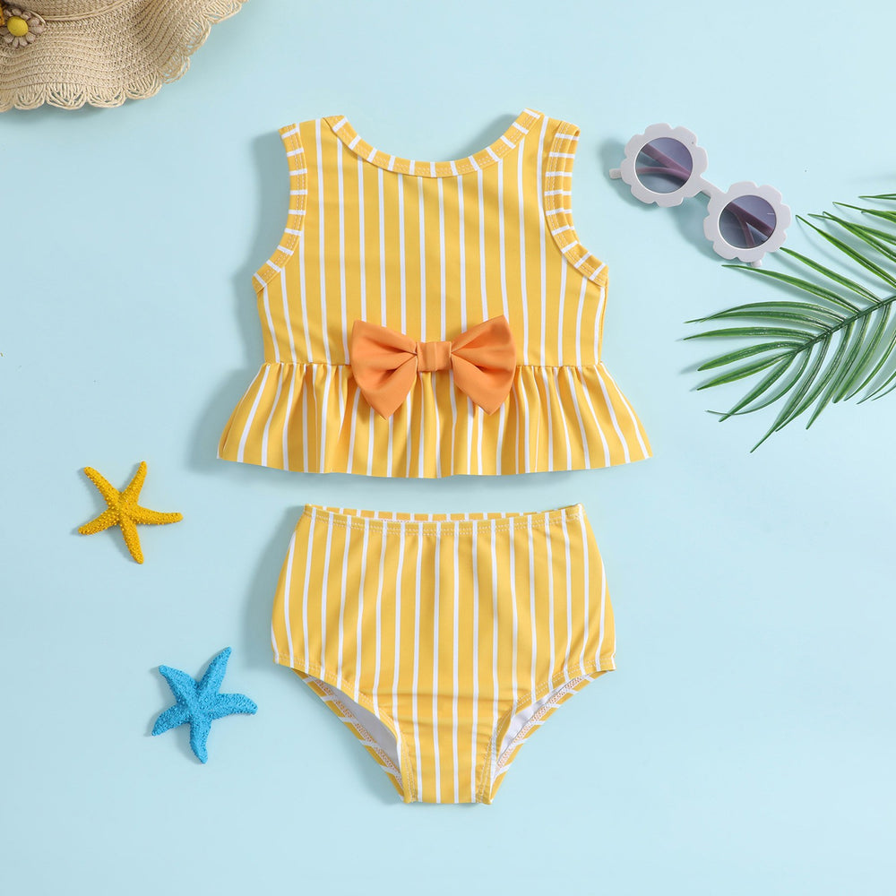 Baby & Toddler Girl Yellow Stripe Bow Bikini Set