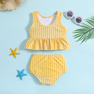 Baby & Toddler Girl Yellow Stripe Bow Bikini Set
