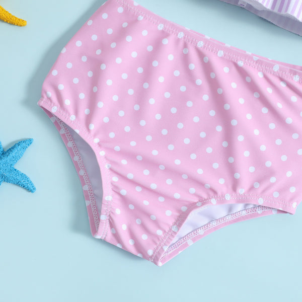 Baby & Toddler Girl Lavender Stripe and Polka Dot Bow Bikini Set