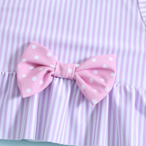 Baby & Toddler Girl Lavender Stripe and Polka Dot Bow Bikini Set