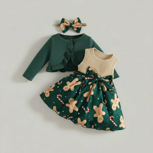 Baby & Toddler Girls’ Christmas Dress with Cardigan & Headband Set (3M–3T)
