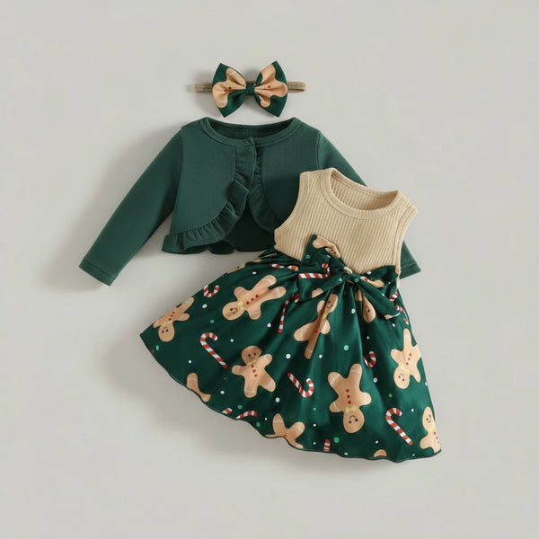 Baby & Toddler Girls’ Christmas Dress with Cardigan & Headband Set (3M–3T)