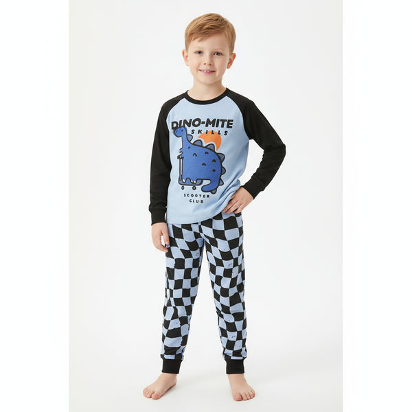 Toddler and Kids Boys Blue Navy Blue Round Neck Long Sleeve Casual Loungewear Set