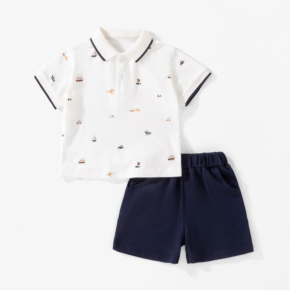 Baby, Toddler & Kids Transportation Print Polo & Shorts Set for Boys