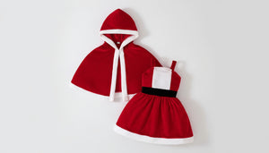 Toddler Girls’ Santa Dress with Hooded Cape – Holiday Outfit Set (9M–5T)