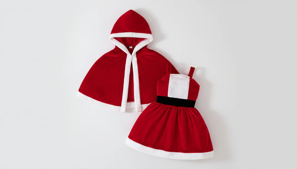 Toddler Girls’ Santa Dress with Hooded Cape – Holiday Outfit Set (9M–5T)
