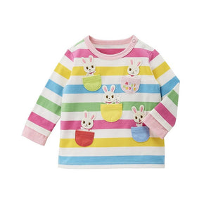 Boy and Girl Adorable Striped Animal Pocket Long-Sleeve Shirt for Baby, Toddler & Kids