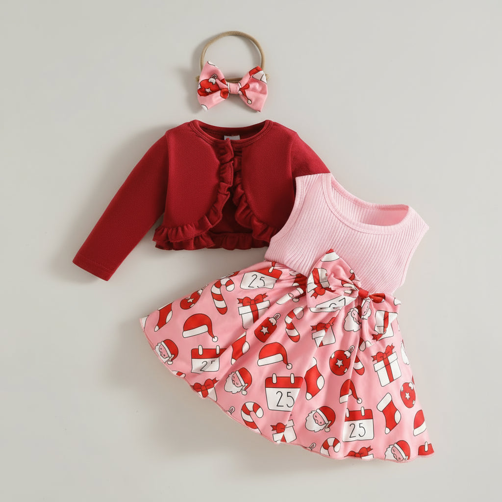 3t christmas dress Baby &Toddler Girls' Christmas Dress with Cardigan & Headband Set (3M–3T)