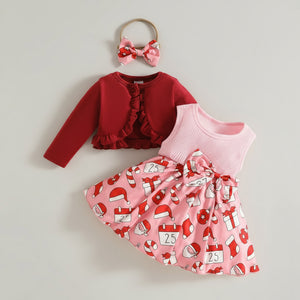 Baby & Toddler Girls’ Christmas Dress with Cardigan & Headband Set (3M–3T)