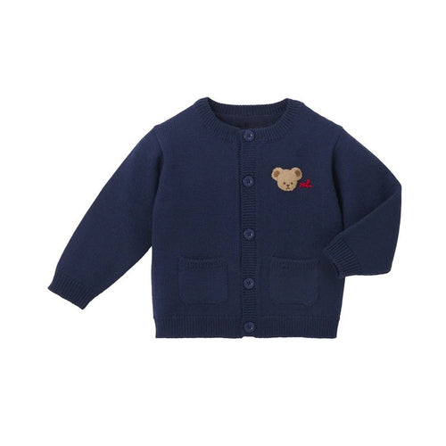 Baby, Toddler & Kids Navy Blue Bear Embroidered Cardigan Sweater for Boys