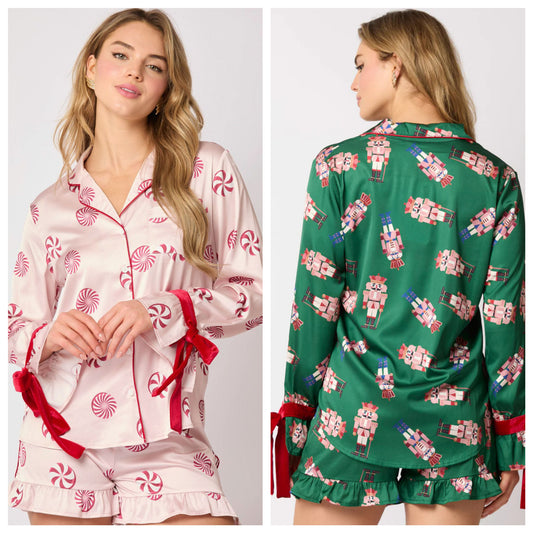 CANDY LANE | Satin Short Pajama Set | Holiday Collector's Edition - Yarafly 