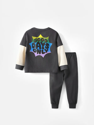Toddler and Kids Boys Grey Sweatshirt and Black Sweatpants Set