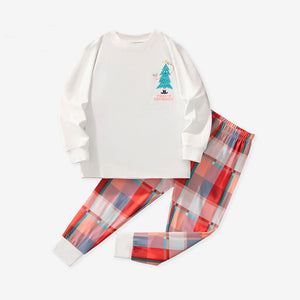 Children's outfit with white long-sleeve shirt and plaid pants on a white background, featuring the brand 'Little Bizi'.
