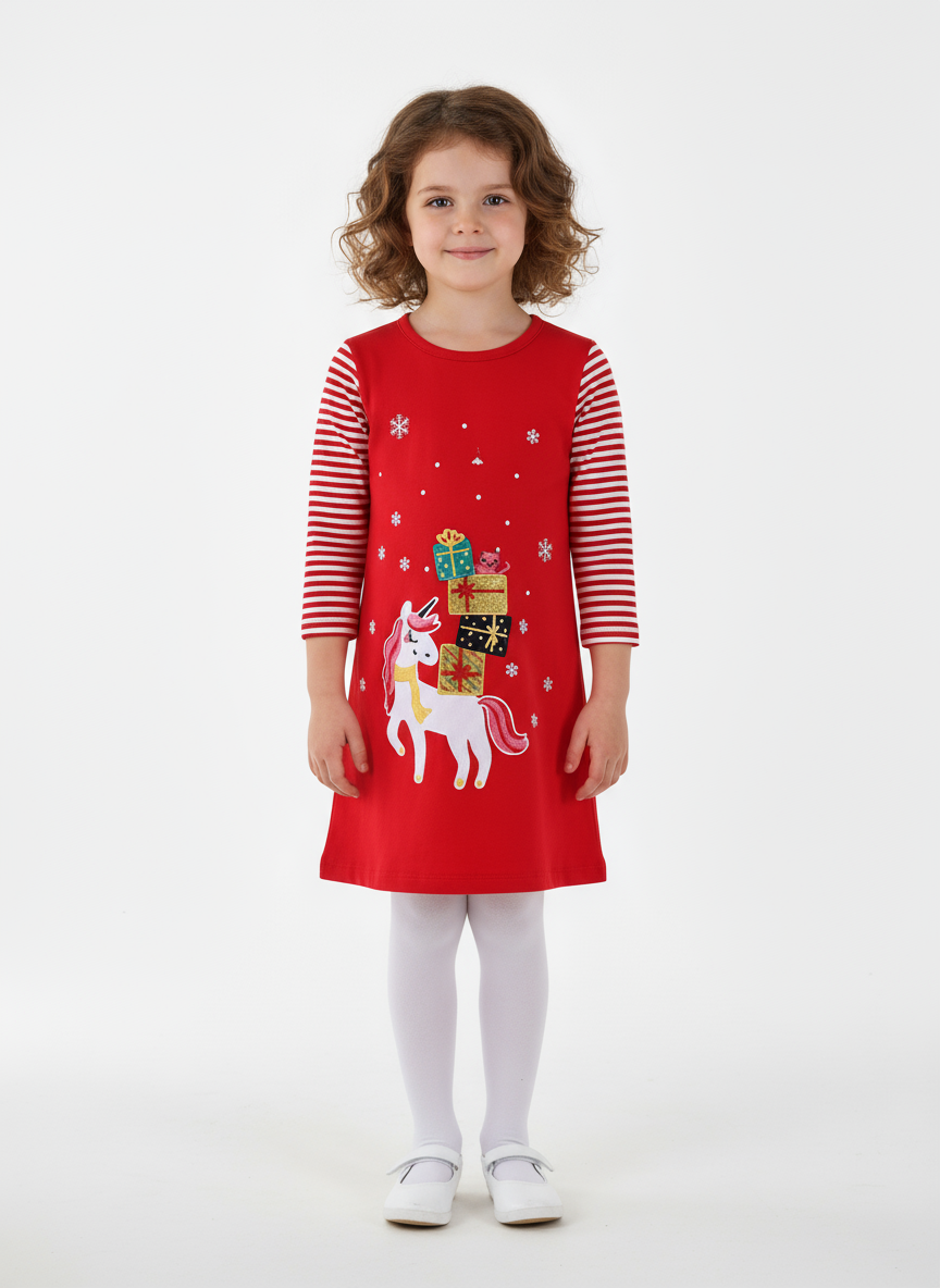 Christmas Toddler and Kids Long Sleeve Knitted Dress - Red