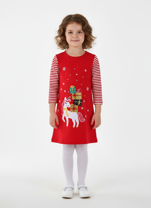 Christmas Toddler and Kids Long Sleeve Knitted Dress - Red