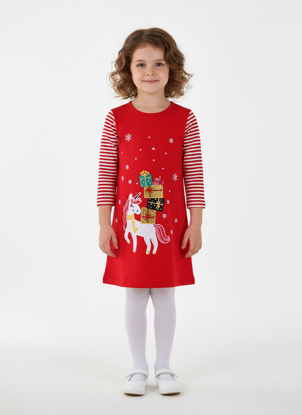 Christmas Toddler and Kids Long Sleeve Knitted Dress - Red