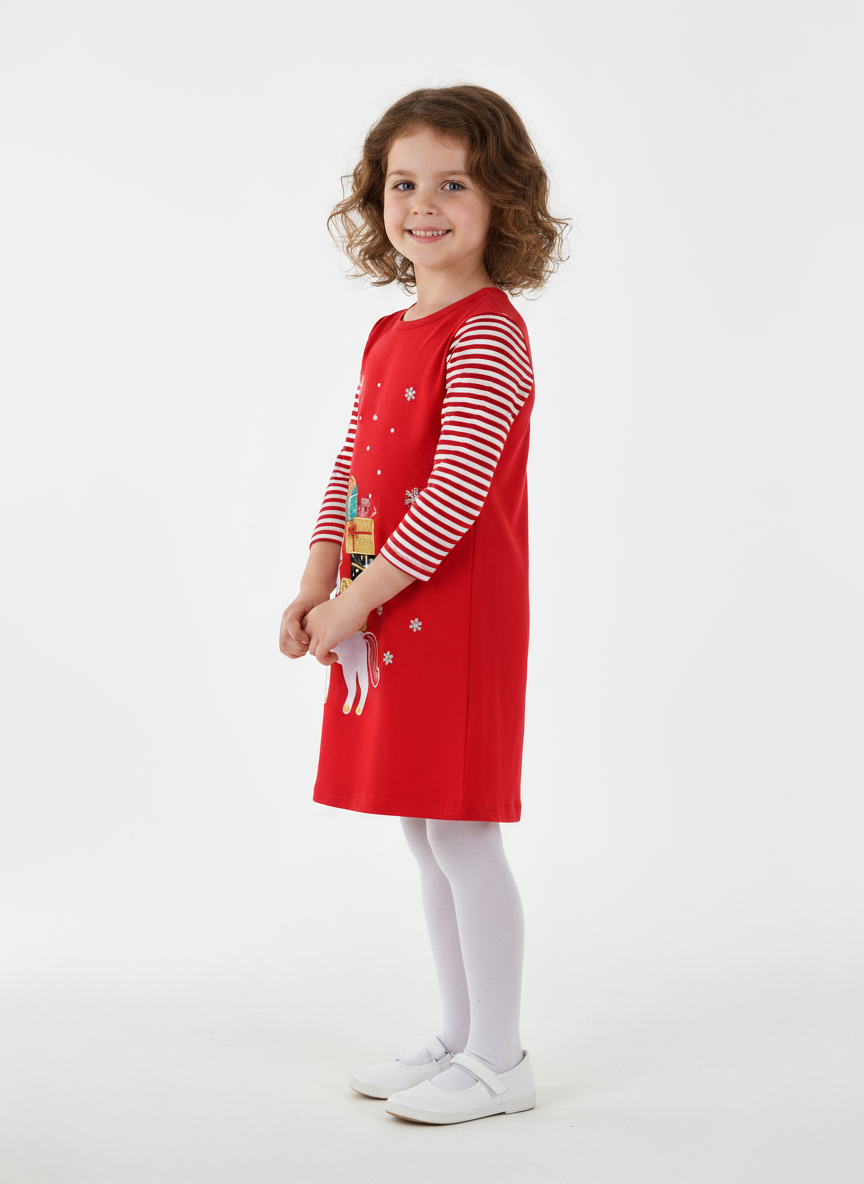 Christmas Toddler and Kids Long Sleeve Knitted Dress - Red