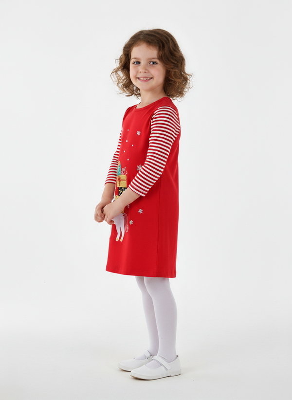 Christmas Toddler and Kids Long Sleeve Knitted Dress - Red2