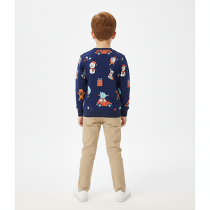 Navy Christmas Sweatshirt for Toddler and Kids Boys - Long Sleeve Cartoon Print