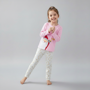 Toddler and Kids Girls Pajama Set - Pink Top & White Pants