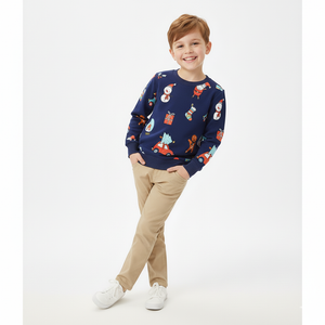 Navy Christmas Sweatshirt for Toddler and Kids Boys - Long Sleeve Cartoon Print