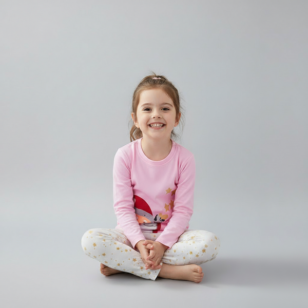 Toddler and Kids Girls Pajama Set - Pink Top & White Pants