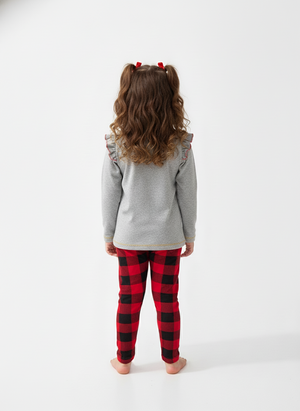 Toddler & Kids "Merry and Bright" Santa Top and Red Plaid Leggings Set (3T–8T)