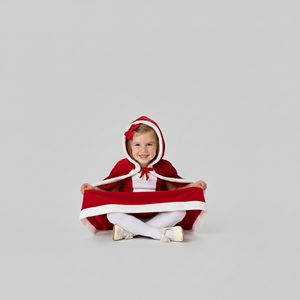 Toddler Girls’ Santa Dress with Hooded Cape – Holiday Outfit Set (9M–5T)