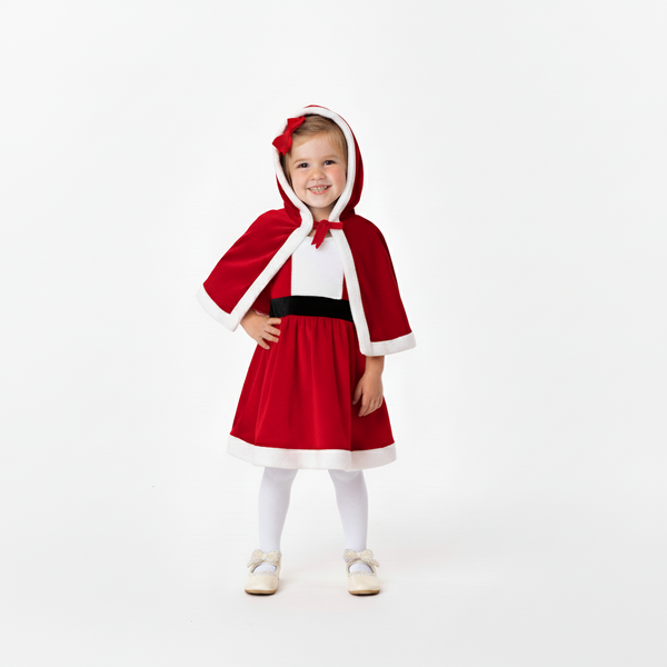 Toddler Girls’ Santa Dress with Hooded Cape – Holiday Outfit Set (9M–5T)