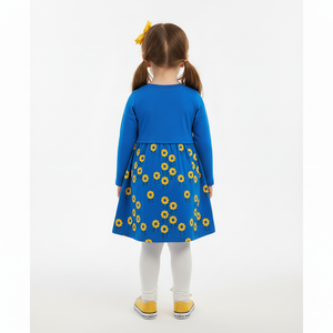 Girls Autumn Knitted Cotton Bee Pocket Flower Print Princess Dress - Sizes 2T to 7T