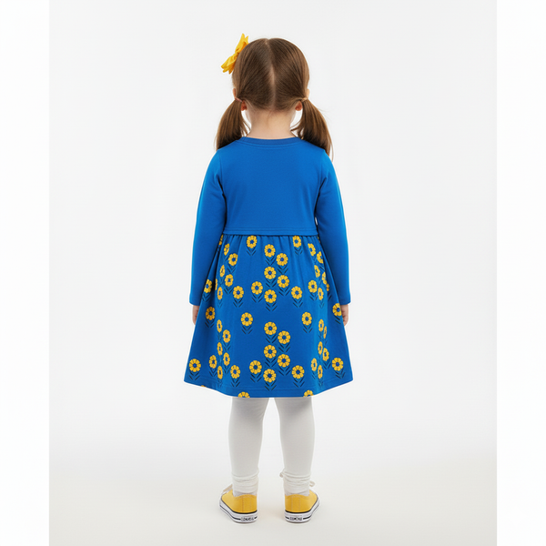 Girls Autumn Knitted Cotton Bee Pocket Flower Print Princess Dress - Sizes 2T to 7T