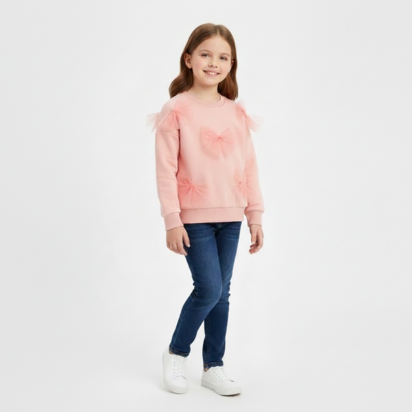 Toddler & Kids Pink Tulle Bow Sweatshirt (Ages 3T–8T)