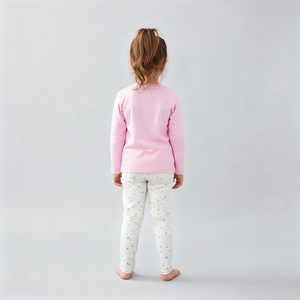 Toddler and Kids Girls Pajama Set - Pink Top & White Pants