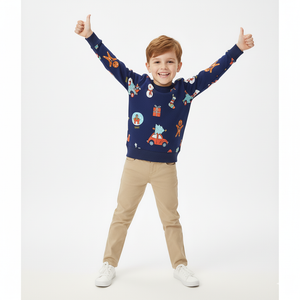 Navy Christmas Sweatshirt for Toddler and Kids Boys - Long Sleeve Cartoon Print
