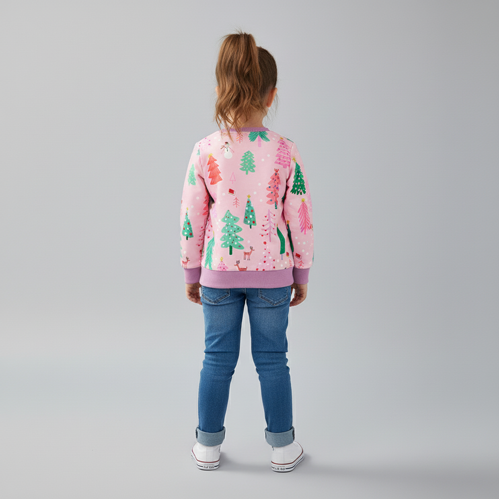 Girls Toddler and Kids Two-Tone Sweatshirt - Pink with Purple Trim