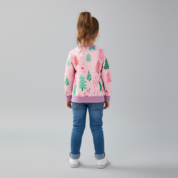 Girls Toddler and Kids Two-Tone Sweatshirt - Pink with Purple Trim