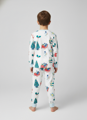 Toddler and Kid Boys White Christmas Pajama Set - Long Sleeve White Loungewear