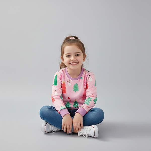 Girls Toddler and Kids Two-Tone Sweatshirt - Pink with Purple Trim