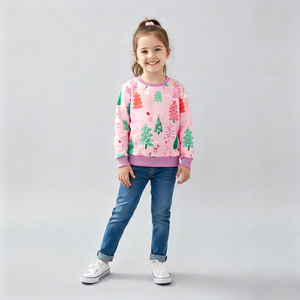 Girls Toddler and Kids Two-Tone Sweatshirt - Pink with Purple Trim