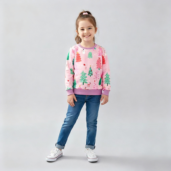 Girls Toddler and Kids Two-Tone Sweatshirt - Pink with Purple Trim
